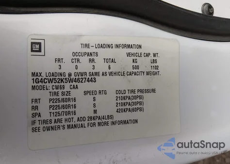 1998 Buick Park Avenue z USA, uszkodzony, nr VIN 1G4CW52K5W4627443